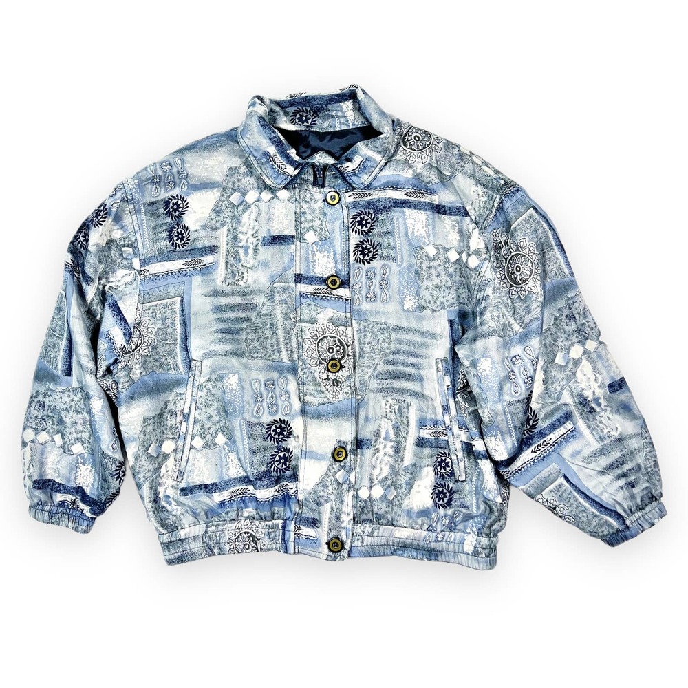Vintage 80’s STUNT Bandana Blue Silk Bomber Jacket